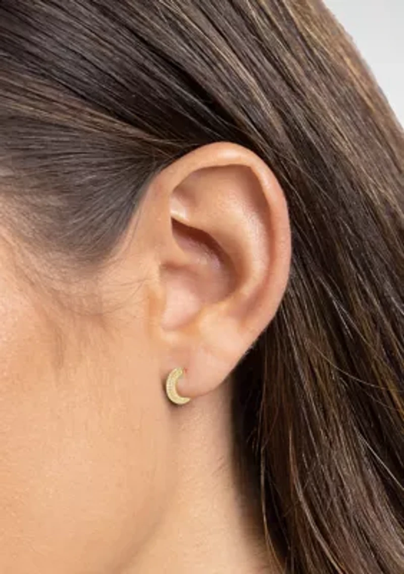 Plated Pavé Cubic Zirconia Rounded C Hoop Earrings