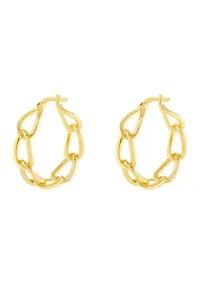 Plated 30 Millimeter Polished Chain Link Hoop Earrings