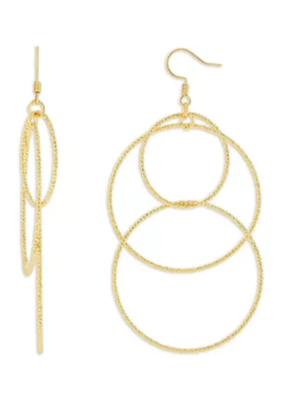 Plated Textured Multi Circle Drop Earrings