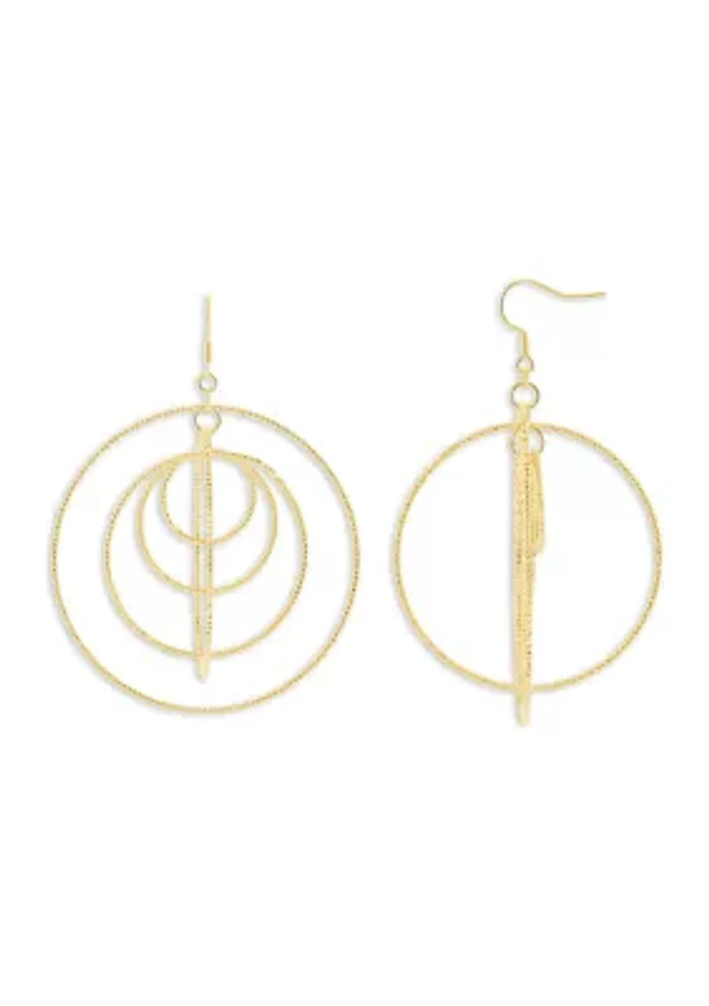 Plated Textured Multi Circle Drop Earrings