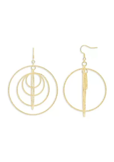 Plated Textured Multi Circle Drop Earrings