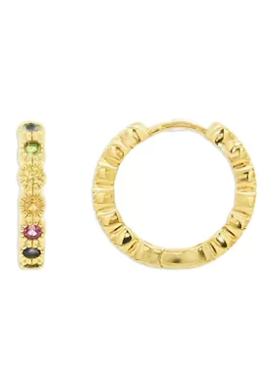 Fine Plated Multi Color Cubic Zirconia Huggie Hoop Earrings