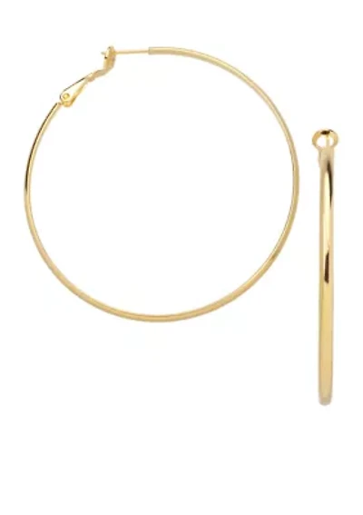 60 Millimeter Gold Plated Round Hoop Earrings