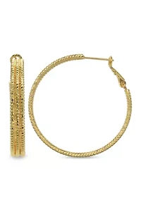 24k Gold Over Silver-Plated 40 Millimeter Triple Row Hoop Earrings