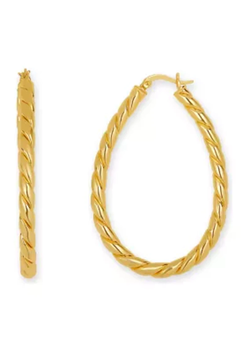 Gold Plated 40 Millimeter Twisted Oval Hoop Earrings