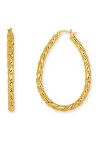 Gold Plated 40 Millimeter Twisted Oval Hoop Earrings