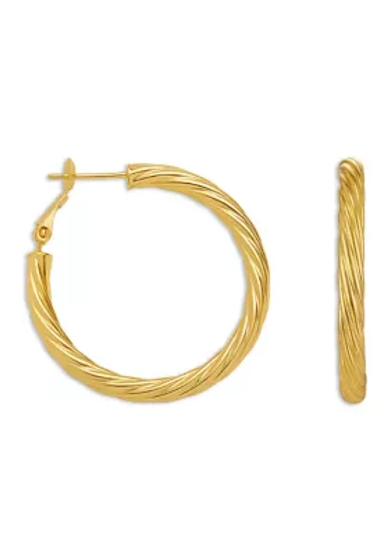 Fine Silver Plated 35 Millimeter Twisted Hoop Earrings