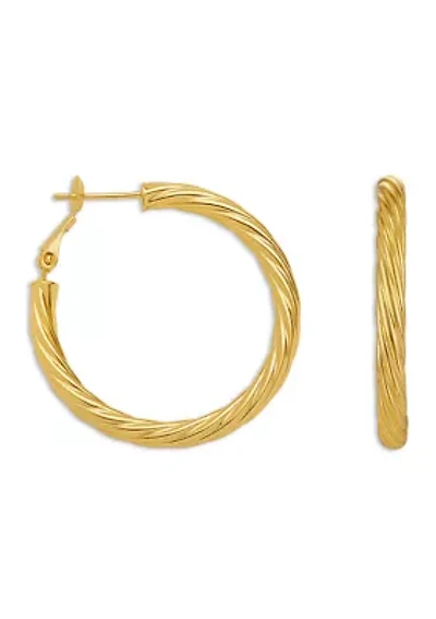 Fine Silver Plated 35 Millimeter Twisted Hoop Earrings