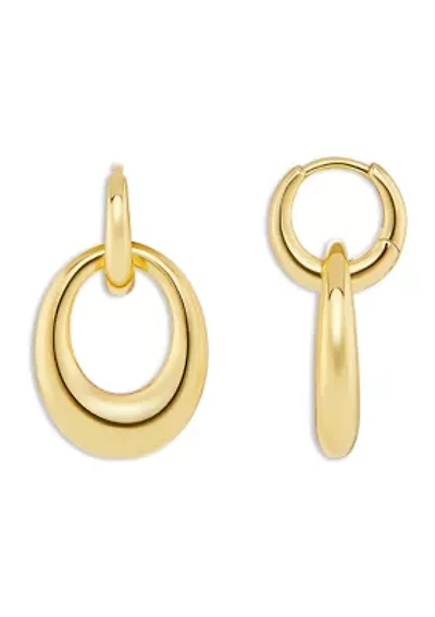 Gold Plated Polished Double Interlocking Hoop Drop Earrings
