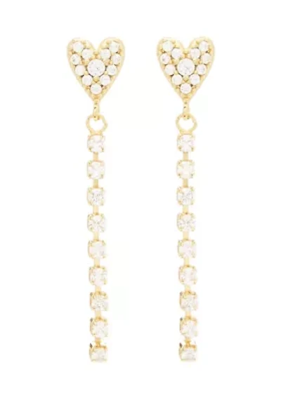 Fine Silver Plated Pavé Heart Cubic Zirconia Earrings