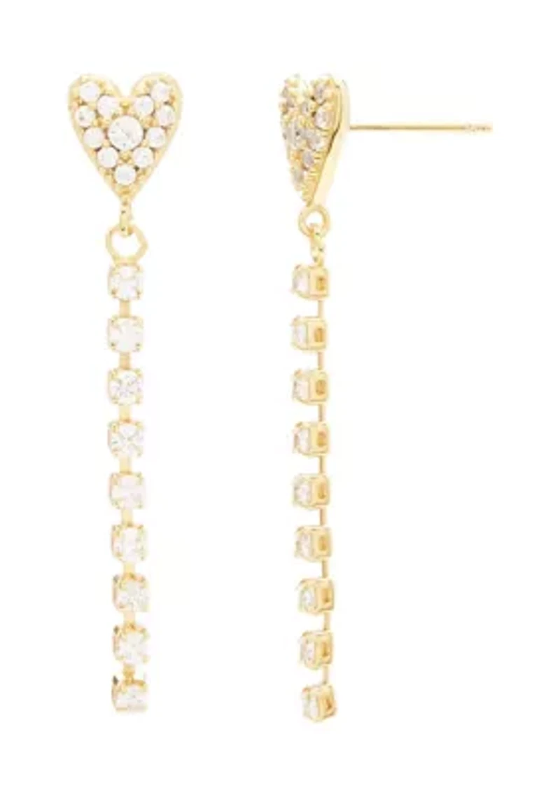 Fine Silver Plated Pavé Heart Cubic Zirconia Earrings