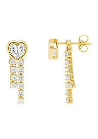 Gold Plated Cubic Zirconia Heart Bezel Stud with Tennis Drops Earrings