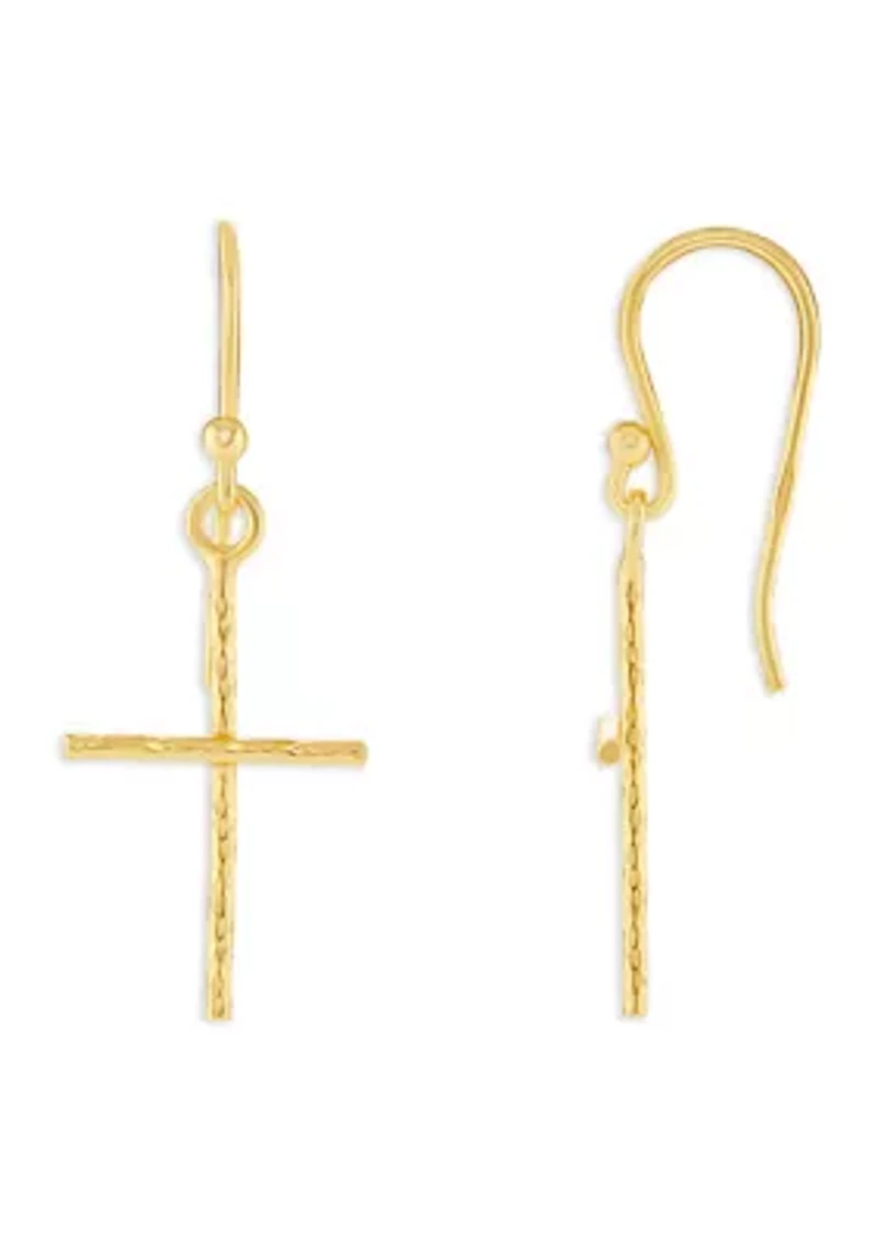 Sterling Silver Hammered Cross Drop Earrings
