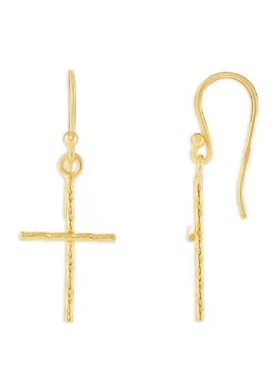 Sterling Silver Hammered Cross Drop Earrings