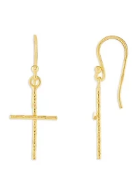 Sterling Silver Hammered Cross Drop Earrings