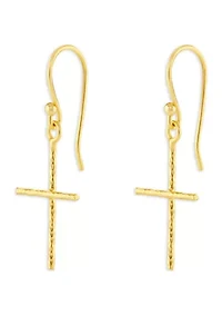Sterling Silver Hammered Cross Drop Earrings