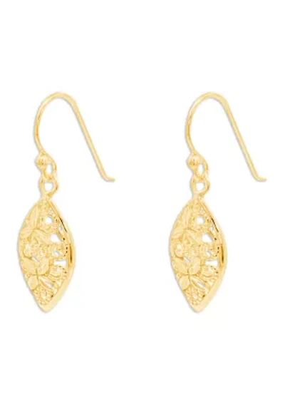 Flower Filigree Marquise Shape Drop Earrings in Gold Over Sterling Silver 