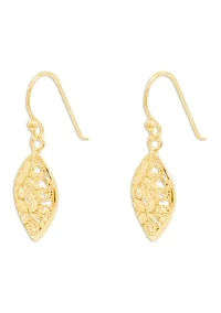 Flower Filigree Marquise Shape Drop Earrings in Gold Over Sterling Silver 