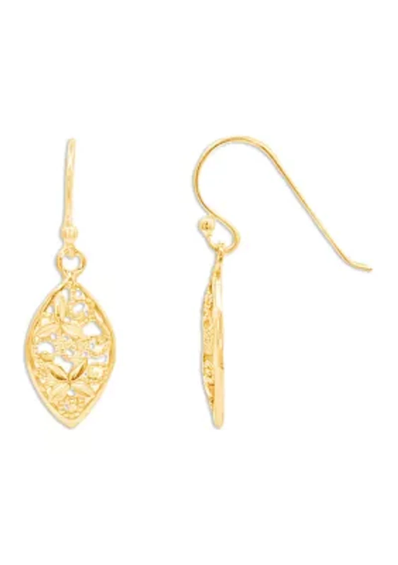 Flower Filigree Marquise Shape Drop Earrings in Gold Over Sterling Silver 
