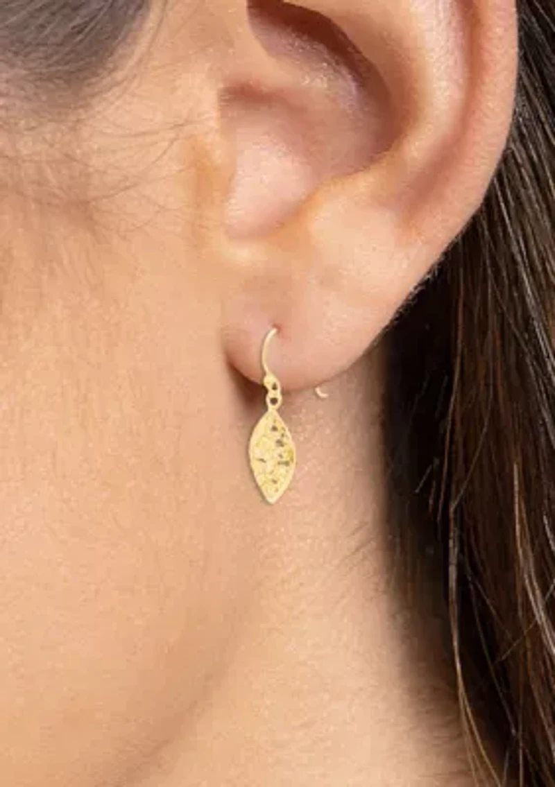 Flower Filigree Marquise Shape Drop Earrings in Gold Over Sterling Silver 