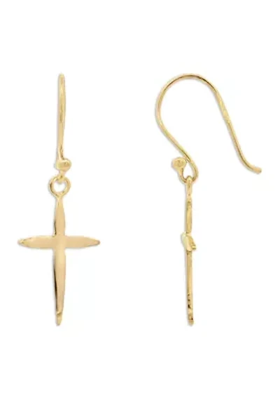 Pointy Cross Drop Earrings in Gold Over Sterling Silver 