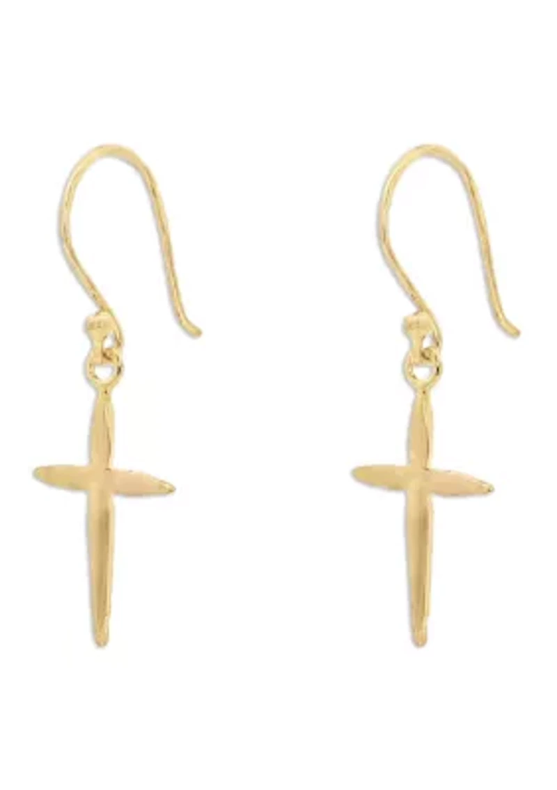 Pointy Cross Drop Earrings in Gold Over Sterling Silver 