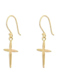 Pointy Cross Drop Earrings in Gold Over Sterling Silver 