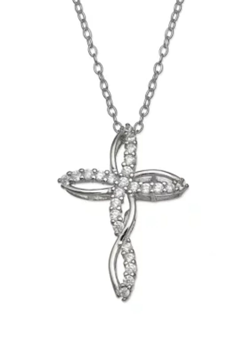 Pavé Crystal Cubic Zirconia Twisted Cross Pendant Necklace