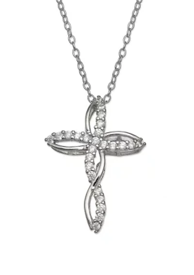 Pavé Crystal Cubic Zirconia Twisted Cross Pendant Necklace