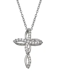 Pavé Crystal Cubic Zirconia Twisted Cross Pendant Necklace