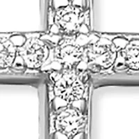 Sterling Silver 18" CZ Pave Cross Pendant Necklace