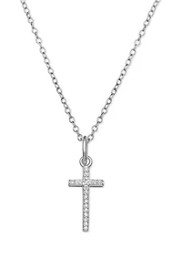 Sterling Silver 18" CZ Pave Cross Pendant Necklace