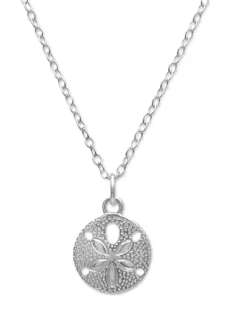 12 Millimeter Round Sand Dollar Pendant Necklace in Sterling Silver