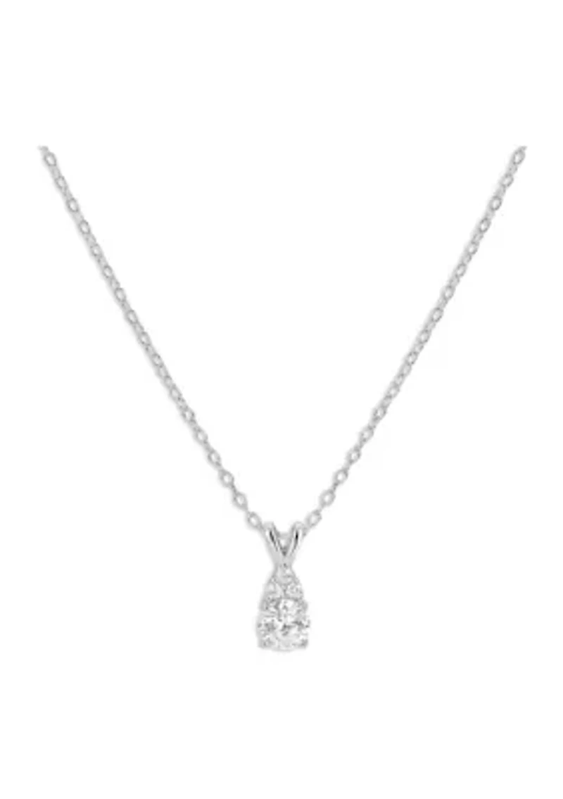Sterling Silver Round Cubic Zirconia Pendant Necklace - 18"