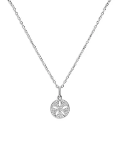 Sterling Silver CZ Pavé Sand Dollar 18" Pendant Necklace