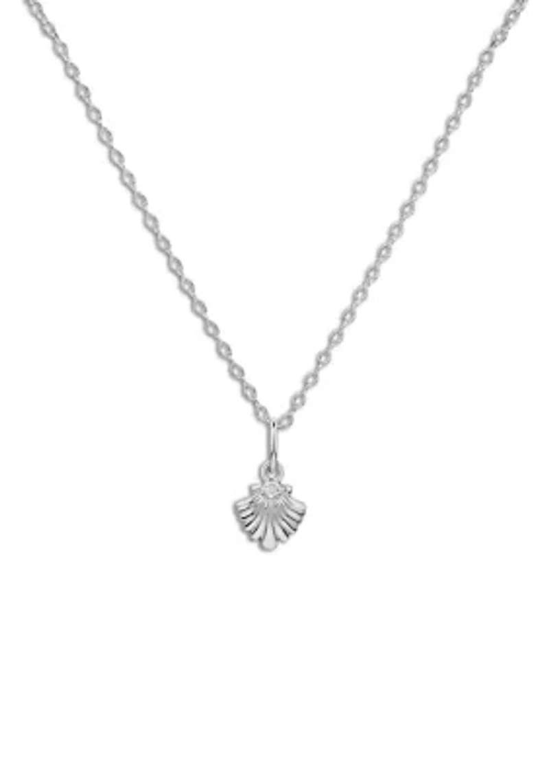 Sterling Silver Cubic Zirconia Seashell 18-inch Pendant Necklace