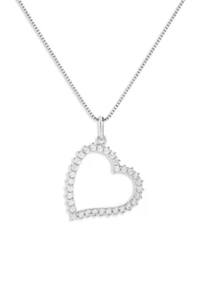 Sterling Silver CZ Heart Pendant Necklace