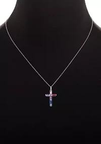 Sterling Silver Multicolor Cubic Zirconia Cross Pendant Necklace