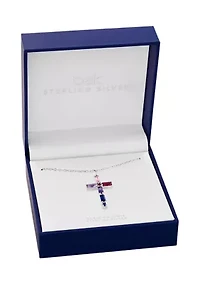 Sterling Silver Multicolor Cubic Zirconia Cross Pendant Necklace