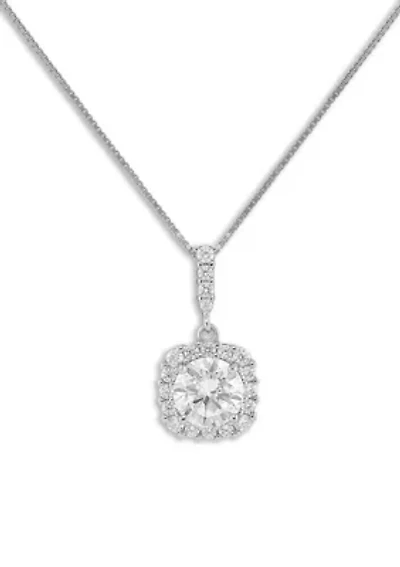 Sterling Silver Pavé Cubic Zirconia Square Pendant Necklace