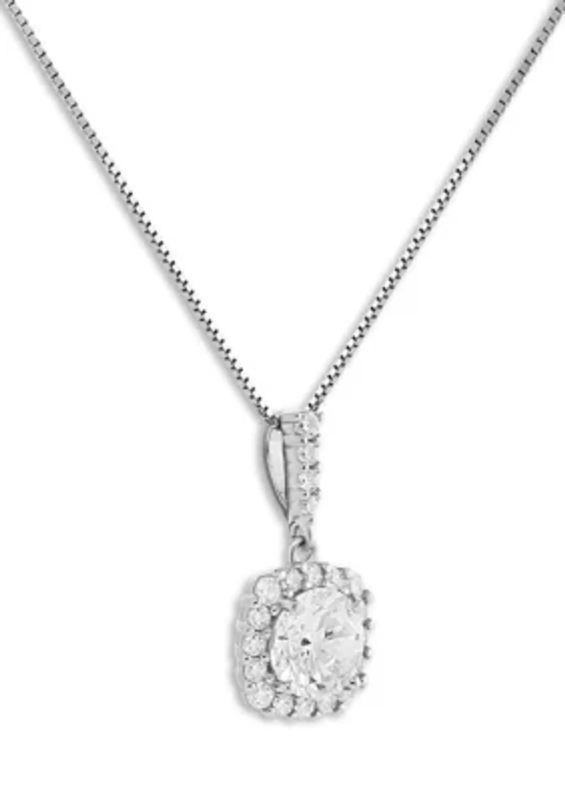 Sterling Silver Pavé Cubic Zirconia Square Pendant Necklace