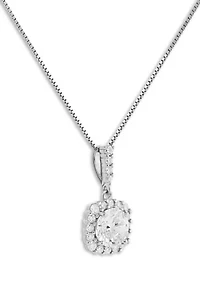 Sterling Silver Pavé Cubic Zirconia Square Pendant Necklace