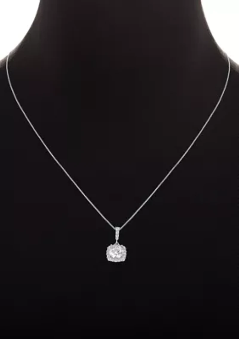 Sterling Silver Pavé Cubic Zirconia Square Pendant Necklace