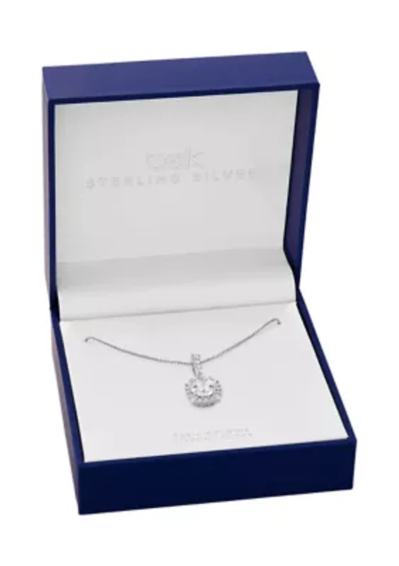 Sterling Silver Pavé Cubic Zirconia Square Pendant Necklace