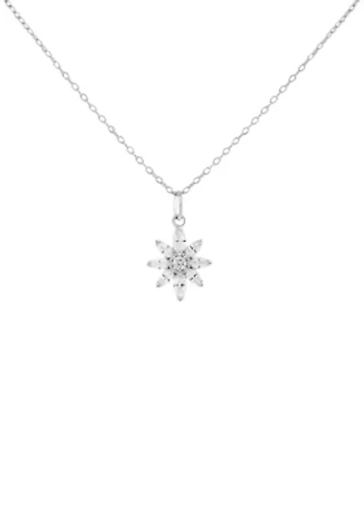 Sterling Silver Round Marquise Cubic Zirconia Flower Pendant Necklace
