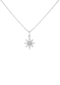 Sterling Silver Round Marquise Cubic Zirconia Flower Pendant Necklace