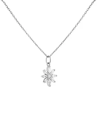 Sterling Silver Round Marquise Cubic Zirconia Flower Pendant Necklace