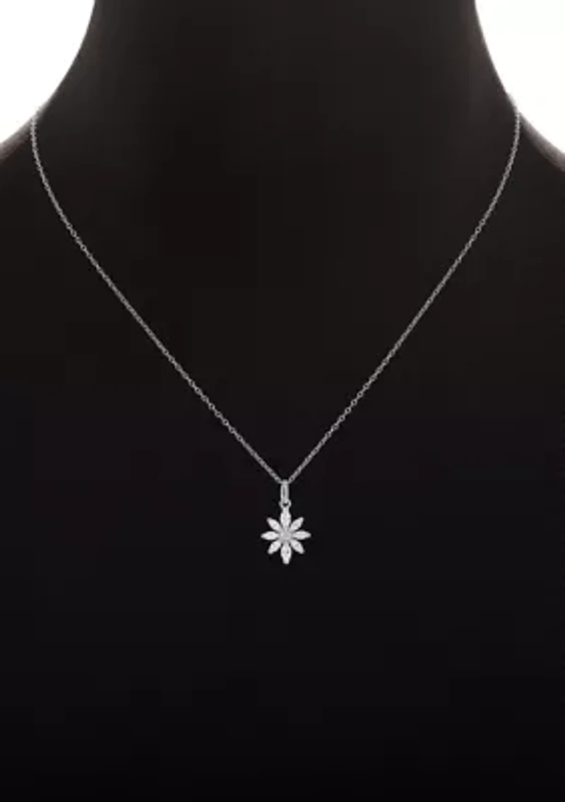 Sterling Silver Round Marquise Cubic Zirconia Flower Pendant Necklace