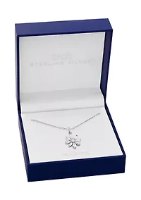 Sterling Silver Round Marquise Cubic Zirconia Flower Pendant Necklace