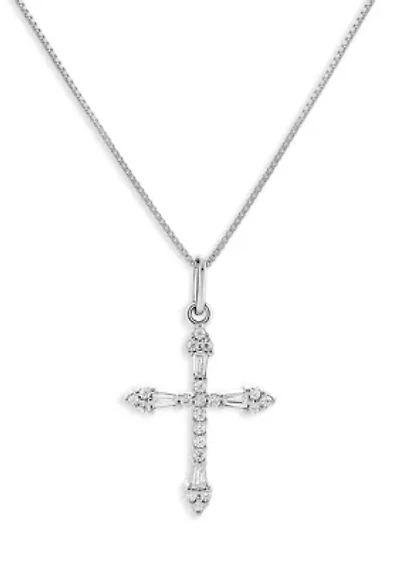 Sterling Silver Cubic Zirconia Cross Pendant Necklace